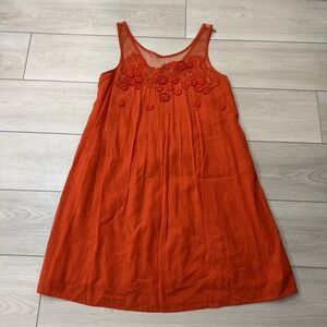 Anthropologie Meadow Rue Embroidered Orange Sleeveless Floral Dress Mesh US 4‎